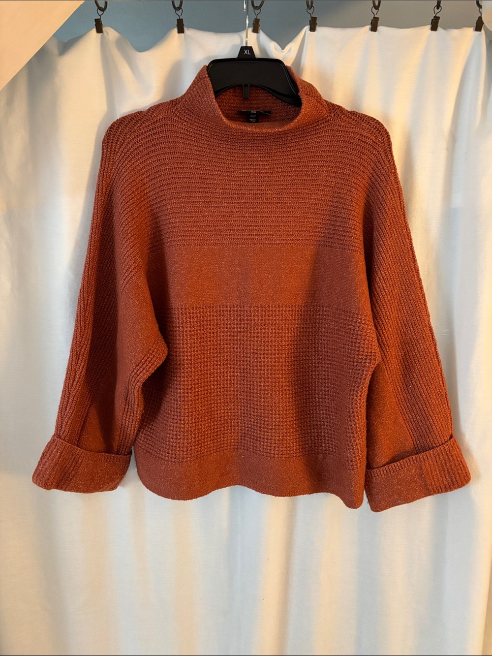 Tribal Rust Orange Mock-Neck Textured Knit Sweater